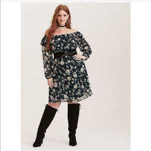 Green Floral Chiffon Dress